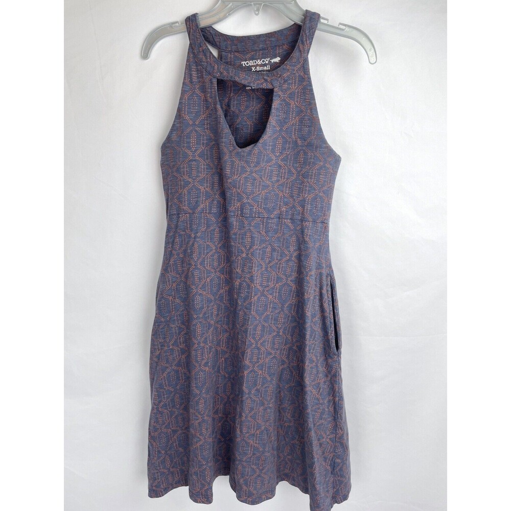 Toad & Co. XS Avalon‎ Dress Sleeveless Racerback Keyhole Blue Orange Padded
